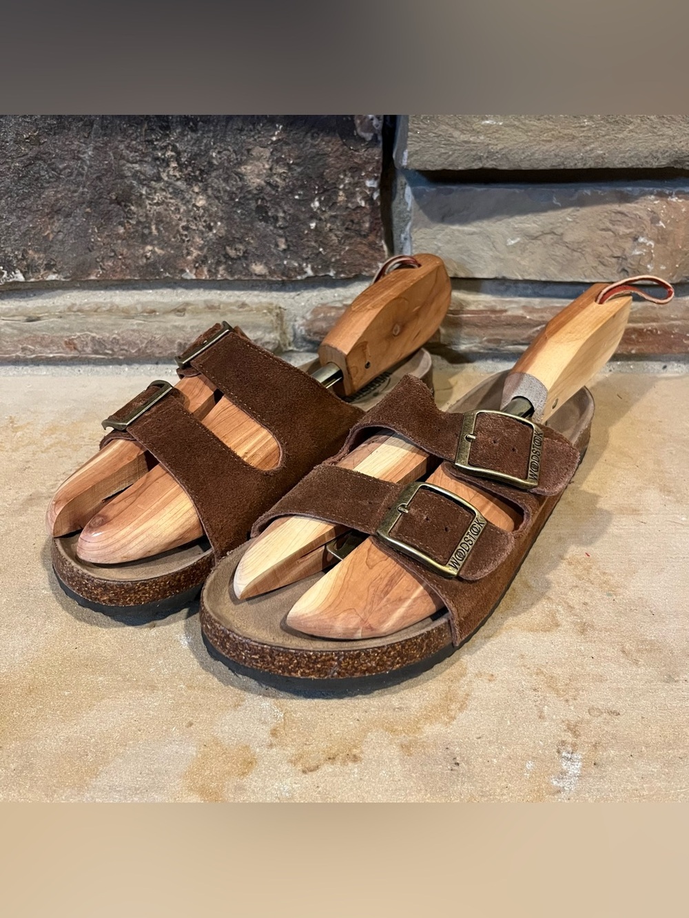 Woodstock Bert Brown Suede Classic Cork Buckle Slide Sandal